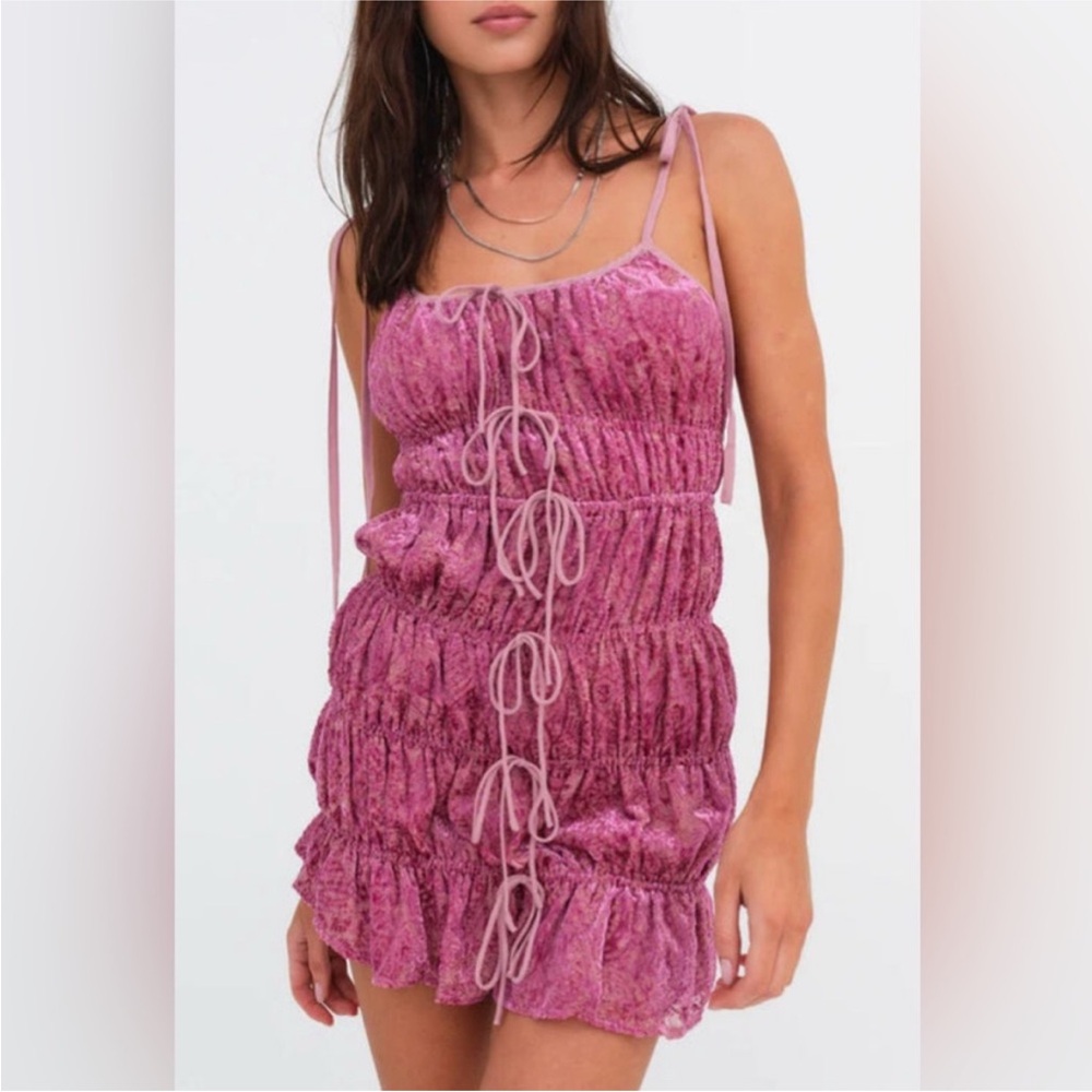 For love and lemons dress pink velvet with bows new with tags